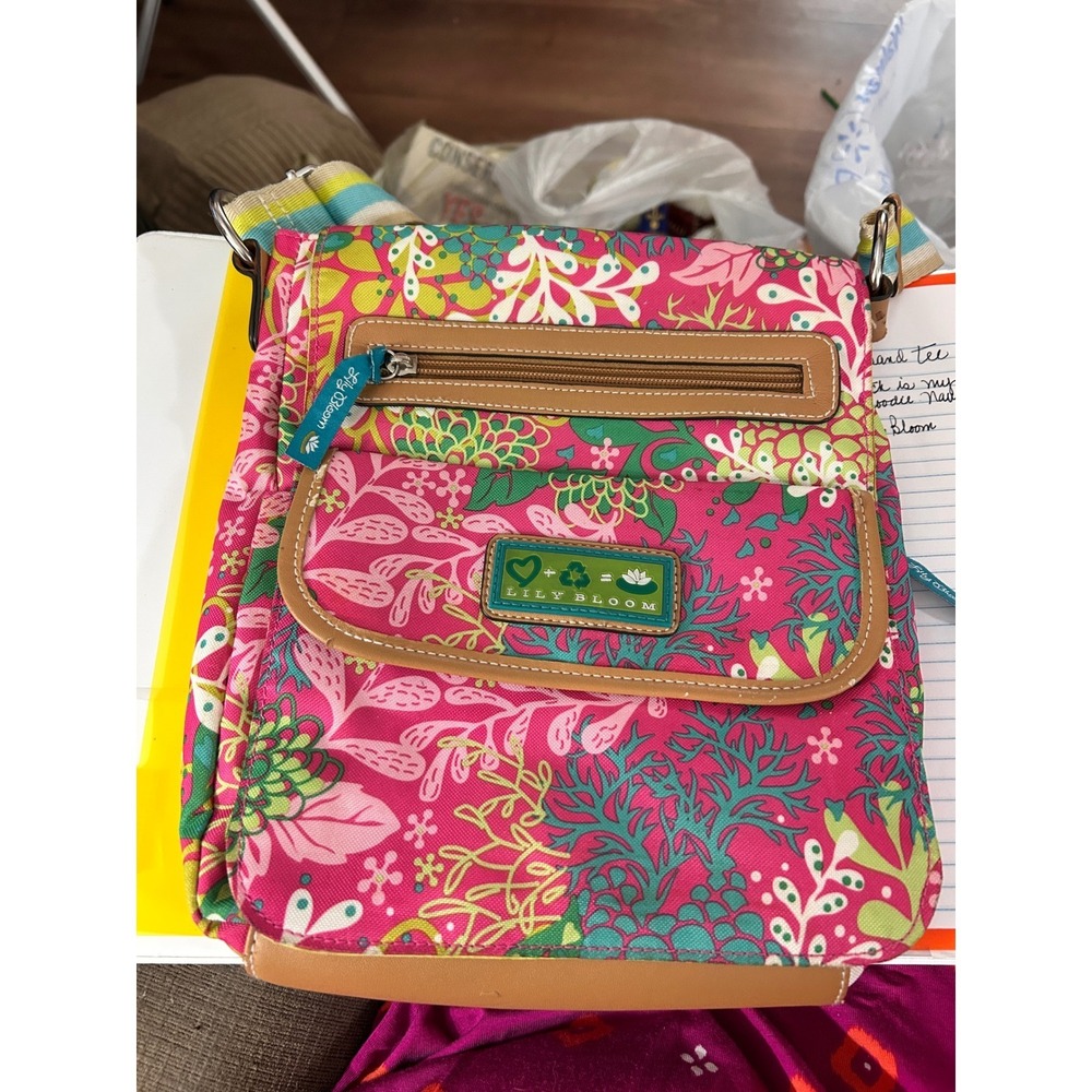 Lily Bloom Floral Crossbody Bag Pink Green Eco Friendly Recycled Messenger Purse